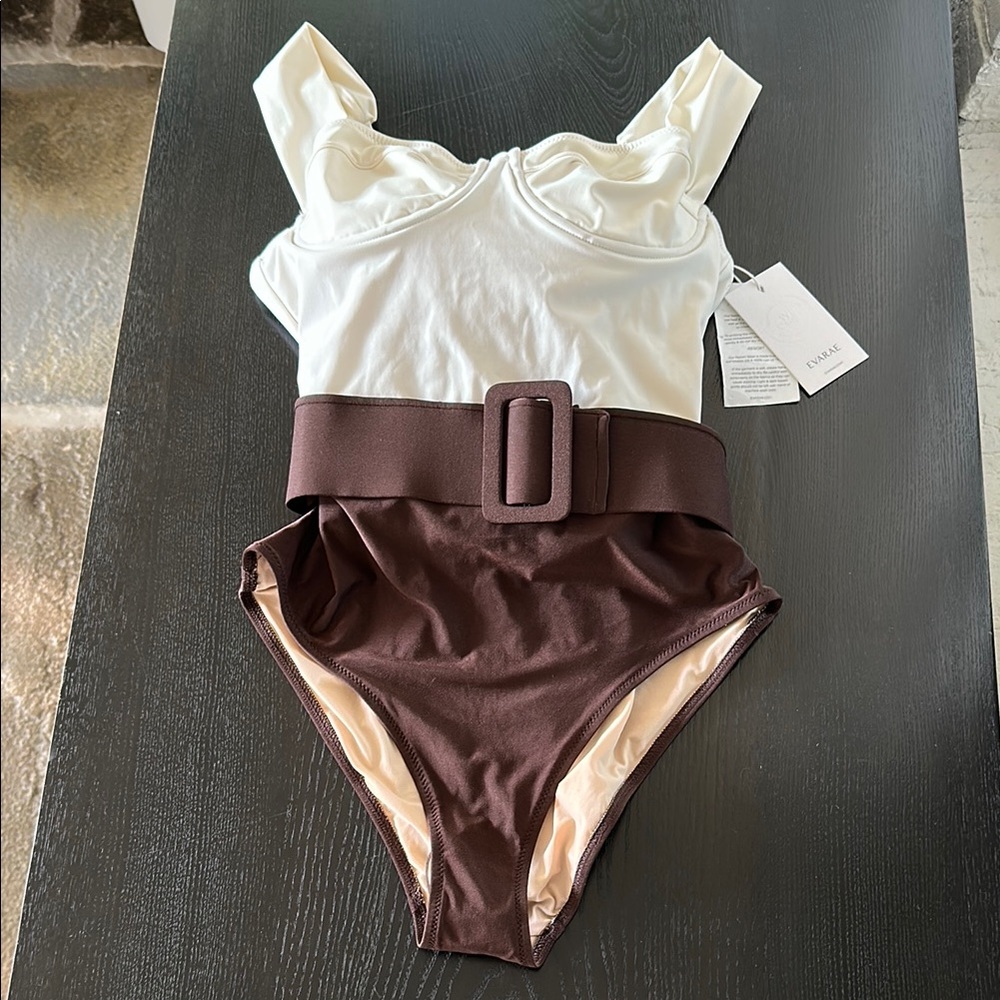 Evarae designer One Piece Swimsuit - Cream and Brown